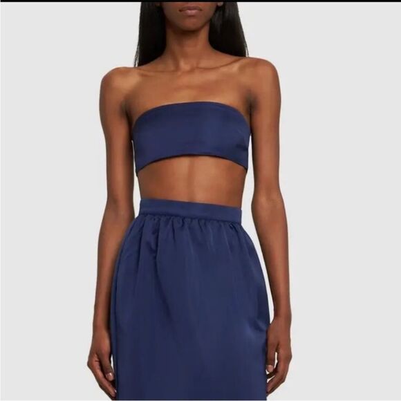 WeWoreWhat Duchesse Satin Bandeau Top Navy Size 2 - Picture 1 of 9
